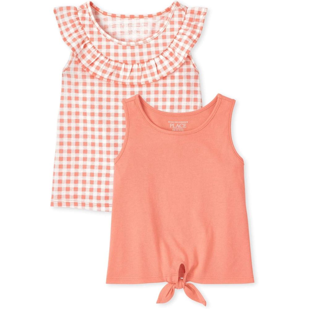 imageThe Childrens Place Baby Girls and Toddler Tie Front Tank TopsDaisy GinghamPeach Tie 2pack