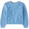 The Children’s Place Baby Girls’ and Toddler Long Sleeve Crew Neck Pullover Sweater(Blue Flowers)