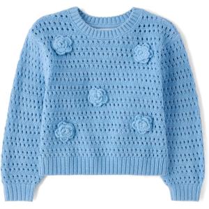 The Children’s Place Baby Girls’ and Toddler Long Sleeve Crew Neck Pullover Sweater(Blue Flowers)