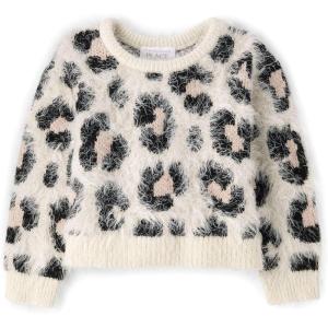 The Children’s Place Baby Girls’ and Toddler Long Sleeve Crew Neck Pullover Sweater(Leopard)