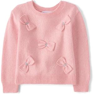 The Children’s Place Baby Girls’ and Toddler Long Sleeve Crew Neck Pullover Sweater(Lt Plum Bows)