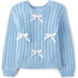 The Children’s Place Baby Girls’ and Toddler Long Sleeve Crew Neck Pullover Sweater(Party Blue Bows)
