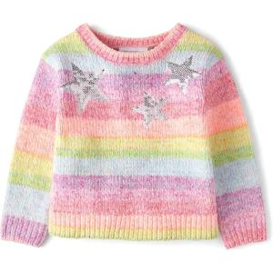 The Children’s Place Baby Girls’ and Toddler Long Sleeve Crew Neck Pullover Sweater(Star Multicolor Ombre)