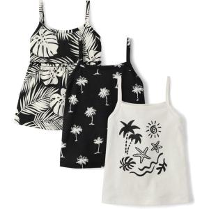 The Children’s Place Baby Girls’ and Toddler Strappy Summer Tank Tops(Black Tropical 3-pack)