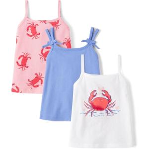 The Children’s Place Baby Girls’ and Toddler Strappy Summer Tank Tops(Crabs 3-pack)