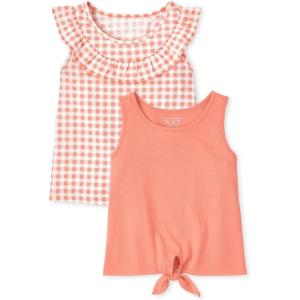 The Children’s Place Baby Girls’ and Toddler Tie Front Tank Tops(Daisy Gingham/Peach Tie 2-pack)