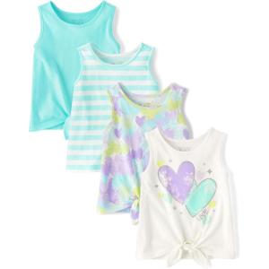 The Children’s Place Baby Girls’ and Toddler Tie Front Tank Tops(Purple Ribbon 4-pack)
