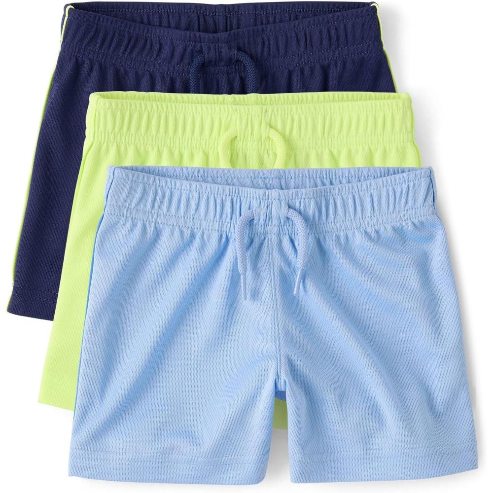 imageThe Childrens Place Baby Boys and Toddler Quick Dry Mesh Basketball ShortsLimeSky BlueTidal 3pack