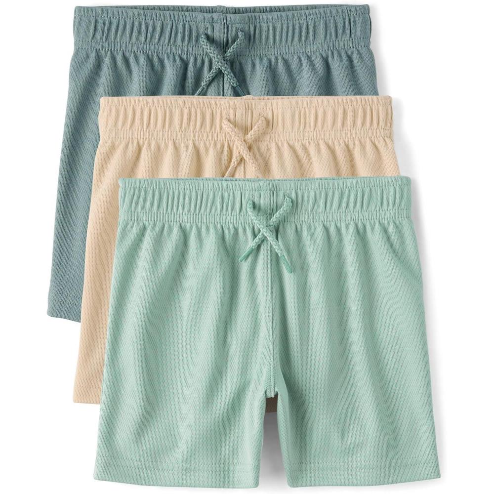 imageThe Childrens Place Baby Boys and Toddler Quick Dry Mesh Basketball ShortsSpruceSandOlive 3pack