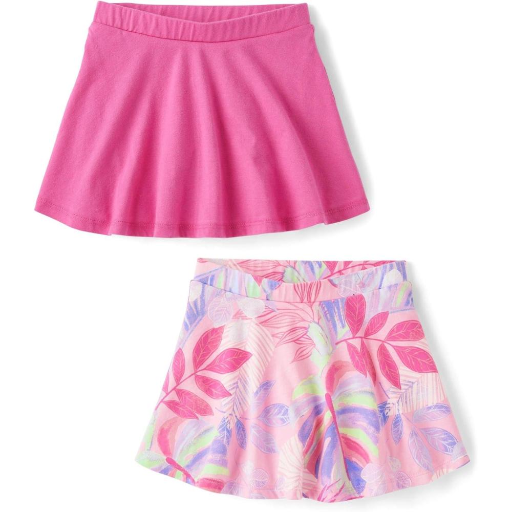 imageThe Childrens Place Baby Girls and Toddler Pull on Everyday SkortsLuau PrintFuschia 2pack