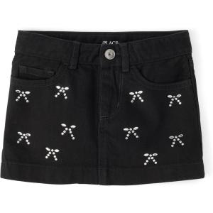The Children’s Place Girls’ Everyday Denim Skirts and Skorts(Black Wash Bows)