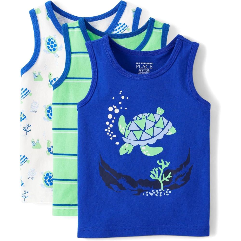 imageThe Childrens Place Baby Boys and Toddler Assorted Tank TopSea Turtle 3pack
