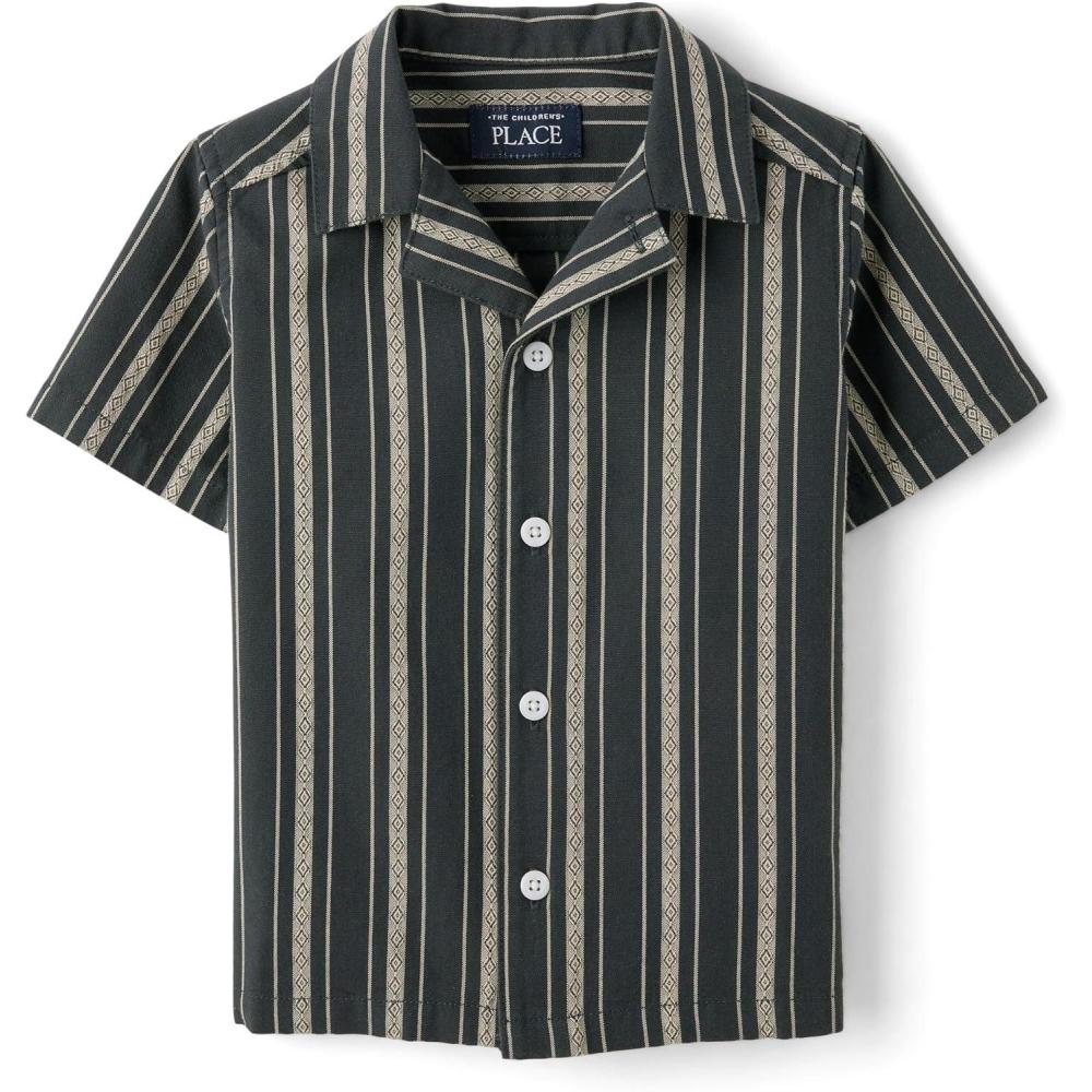 imageThe Childrens Place Baby Boys and Toddler Poplin Short Sleeve Button Down ShirtMotor Oil