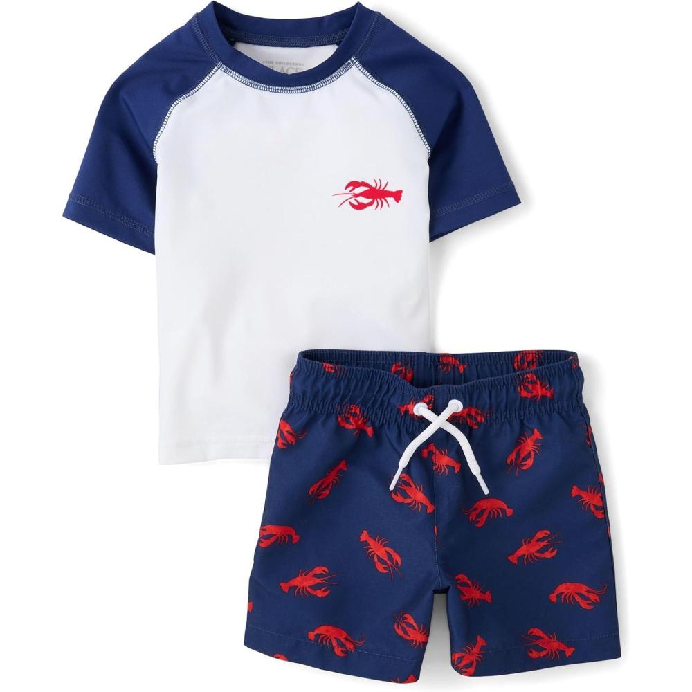 imageThe Childrens Place Baby Boys and Toddler Short Sleeve Rashguard and BottomsLobsters