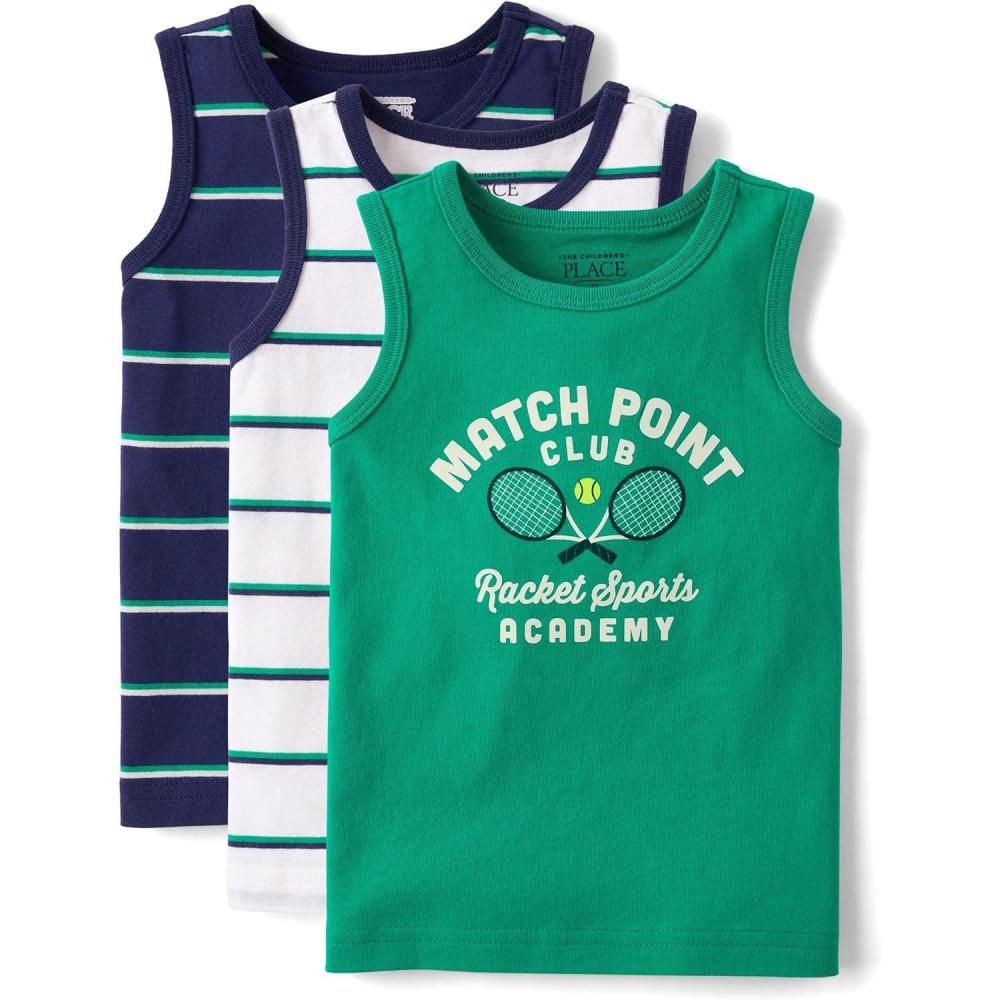 imageThe Childrens Place Boys and Toddler Assorted Sleeveless Tank TopsSoft White 3pack