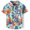 The Children’s Place Baby Boys’ and Toddler Poplin Short Sleeve Button Down Shirt(Mellow Aqua Tropical)