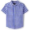 The Children’s Place Baby Boys’ and Toddler Poplin Short Sleeve Button Down Shirt(Renew Blue Plaid)
