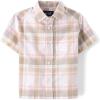 The Children’s Place Baby Boys’ and Toddler Poplin Short Sleeve Button Down Shirt(Sandy Plaid)