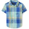 The Children’s Place Baby Boys’ and Toddler Poplin Short Sleeve Button Down Shirt(Waterfall Plaid)