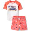 The Children’s Place Baby Boys’ and Toddler Short Sleeve Rashguard and Bottoms(Cabana Coral)