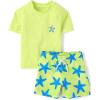 The Children’s Place Baby Boys’ and Toddler Short Sleeve Rashguard and Bottoms(Lime Starfish)