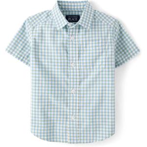 The Children’s Place Baby Boys’ and Toddler Poplin Short Sleeve Button Down Shirt(Celery Foam)