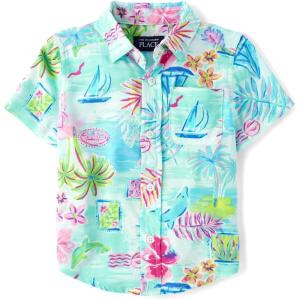 The Children’s Place Baby Boys’ and Toddler Poplin Short Sleeve Button Down Shirt(Cosmos)