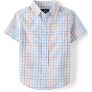 The Children’s Place Baby Boys’ and Toddler Poplin Short Sleeve Button Down Shirt(Multi Gingham)