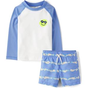 The Children’s Place Baby Boys’ and Toddler Short Sleeve Rashguard and Bottoms(Bright Sky)