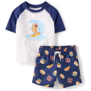 The Children’s Place Baby Boys’ and Toddler Short Sleeve Rashguard and Bottoms(Food)