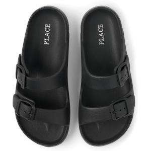 The Children’s Place Boys’ Boys’ Everyday Slip on Double Buckle Slide Sandals(Black)