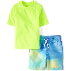 The Children’s Place Boys’ Short Sleeve Rashguard and Swim Trunk, 2-piece Set(Bubbly Blue)