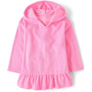 The Children’s Place Baby Girls’ and Toddler Hooded Swim Coverup(Happy Pink Long Sleeve)