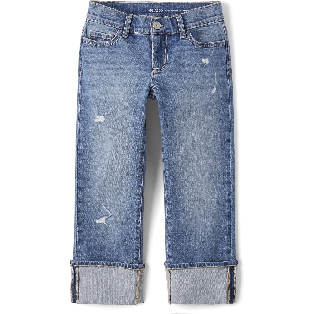 image:imageThe Childrens Place Girls Straight Leg Jeans90s Valley Wash Ankle Cuff