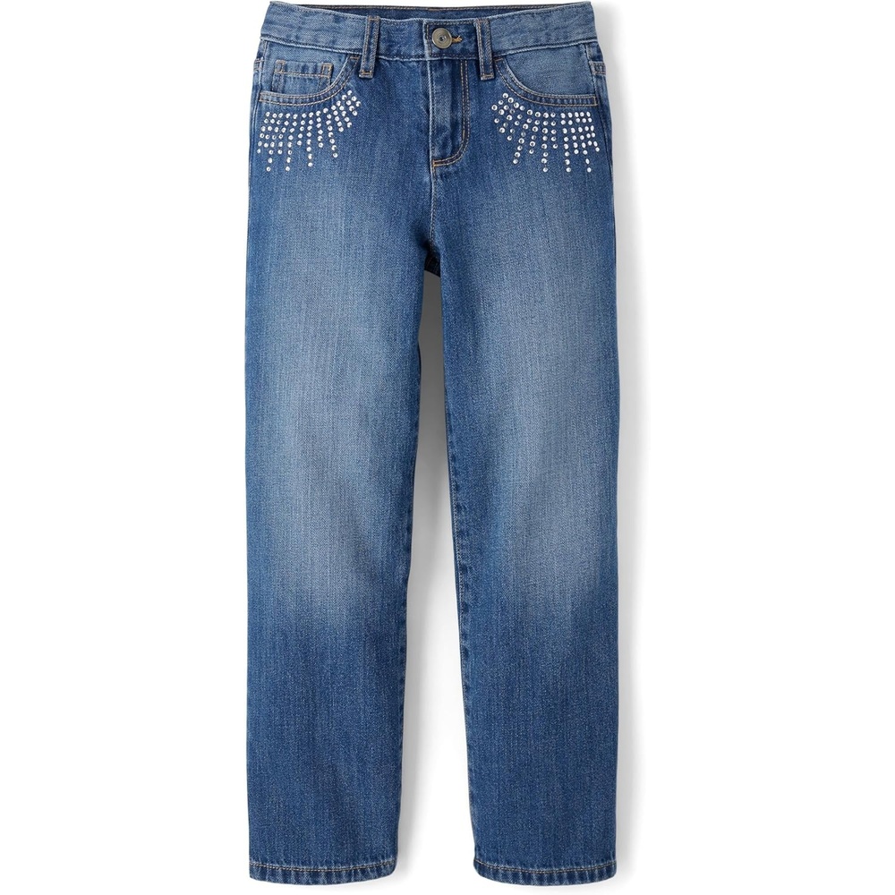 image:imageThe Childrens Place Girls Wide Leg JeansGrove Wash Studded