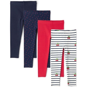 The Children’s Place Baby Girls’ and Toddler Print Leggings,4-Pack(Cherries/Navy/Red/Apples)