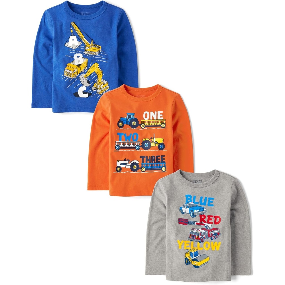 image:imageThe Childrens Place Baby Boys and Toddler DinoAnimalsSharks Long Sleeve Graphic TShirts3 PackAlphabetColorNumber Vehicles