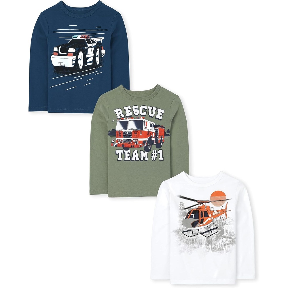 image:imageThe Childrens Place Baby Boys and Toddler DinoAnimalsSharks Long Sleeve Graphic TShirts3 PackPolice Car Rescue TeamHelicopter