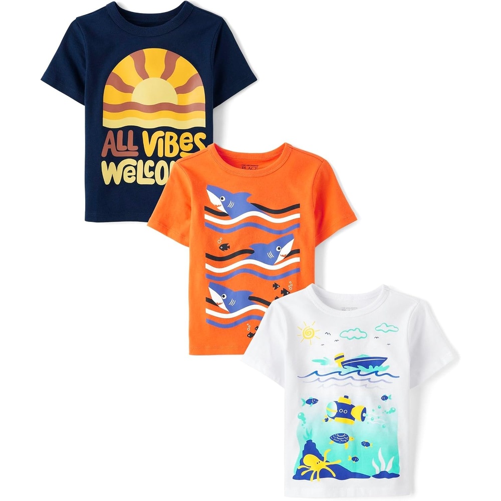 image:imageThe Childrens Place Baby Boys and Toddler DinoAnimalsSharks Short Sleeve Graphic TShirts3 PackAll VibesSharksOcean