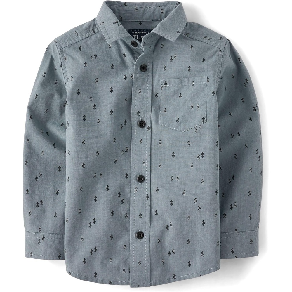 image:imageThe Childrens Place Baby Boys and Toddler Long Sleeve Cotton Poplin Button Down ShirtThunderstorm