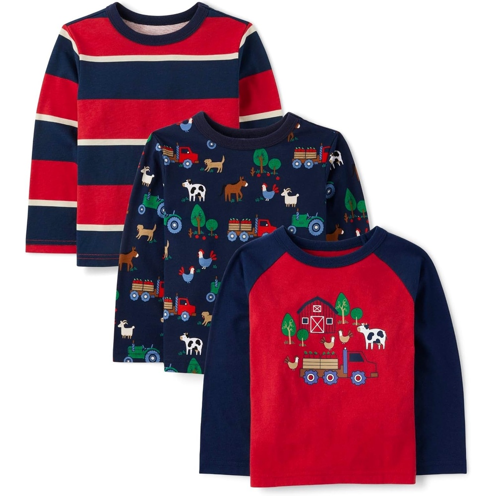 image:imageThe Childrens Place Baby Boys and Toddler Long Sleeve Everday Casual Knit ShirtApple 3pack