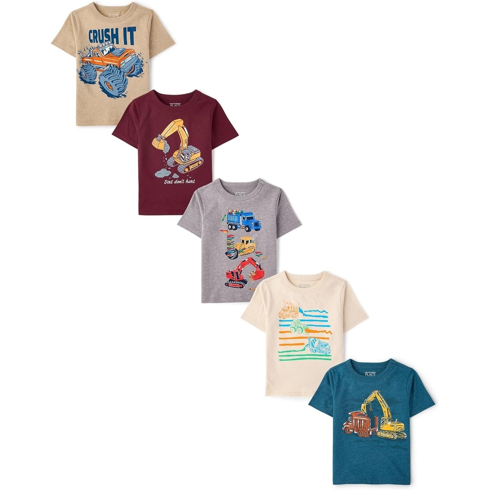 image:imageThe Childrens Place Baby Boys and Toddler Short Sleeve Graphic TShirts5PackDirtConstructionCrush It