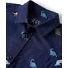 The Children’s Place Baby Boys’ and Toddler Poplin Short Sleeve Button Down Shirt(Thunder Blue Dinos)