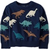 The Children’s Place Baby Boys’ and Toddler Long Sleeve Crew Neck Pullover Sweater(Navy Dino Print)