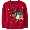 The Children’s Place Baby Boys’ and Toddler Long Sleeve Crew Neck Pullover Sweater(Red Reindeer)