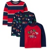 The Children’s Place Baby Boys’ and Toddler Long Sleeve Everday Casual Knit Shirt(Apple 3-pack)