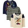 The Children’s Place Baby Boys’ and Toddler Long Sleeve Everday Casual Knit Shirt(Dino 3-pack)