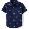 The Children’s Place Baby Boys’ and Toddler Poplin Short Sleeve Button Down Shirt(Thunder Blue Dinos)