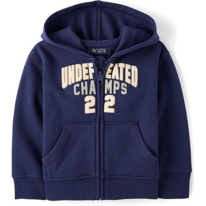 The Children’s Place Baby Boys’ And Toddler Active Long Sleeve Premium Fleece Zip Front Hoodie(Thunder Blue Undefeated)