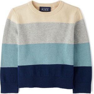 The Children’s Place Baby Boys’ and Toddler Long Sleeve Crew Neck Pullover Sweater(Tidal Block Stripe)